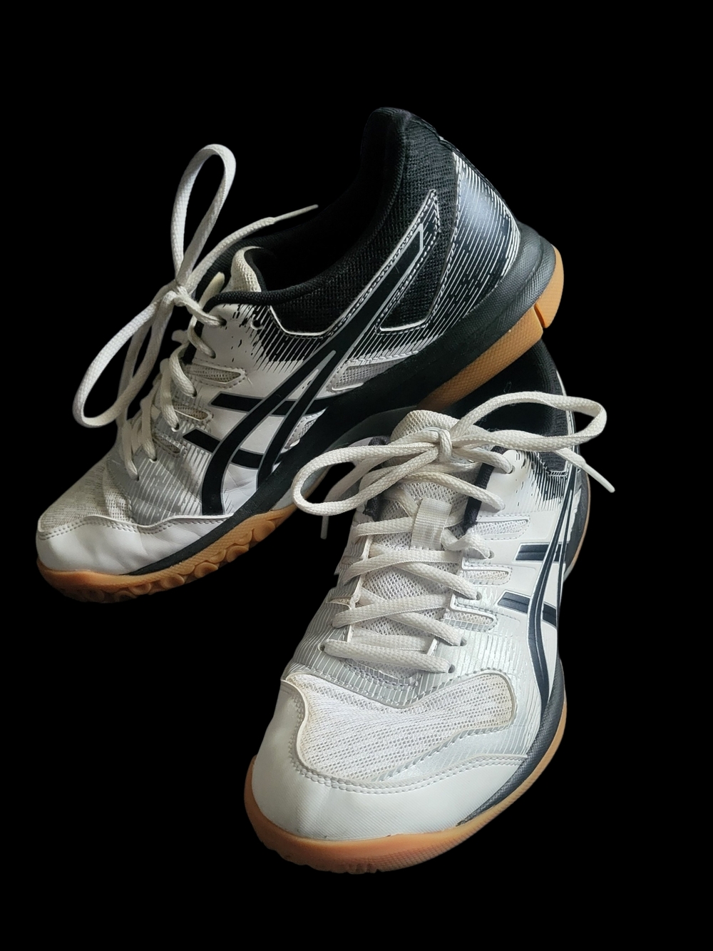 ASICS Size 10W White Black Indoor Court Sneakers with Gum Sole
